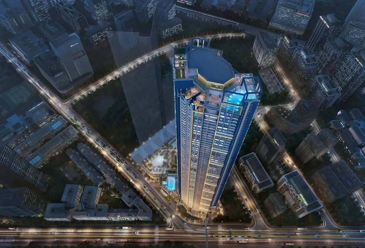 Aerial night view of the tower above the Mahalaxmi skyline